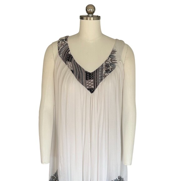 Zury Maxi Dress Womens One Size White Tribal Border Print V-Neck Sleeveless Boho - Picture 7 of 10